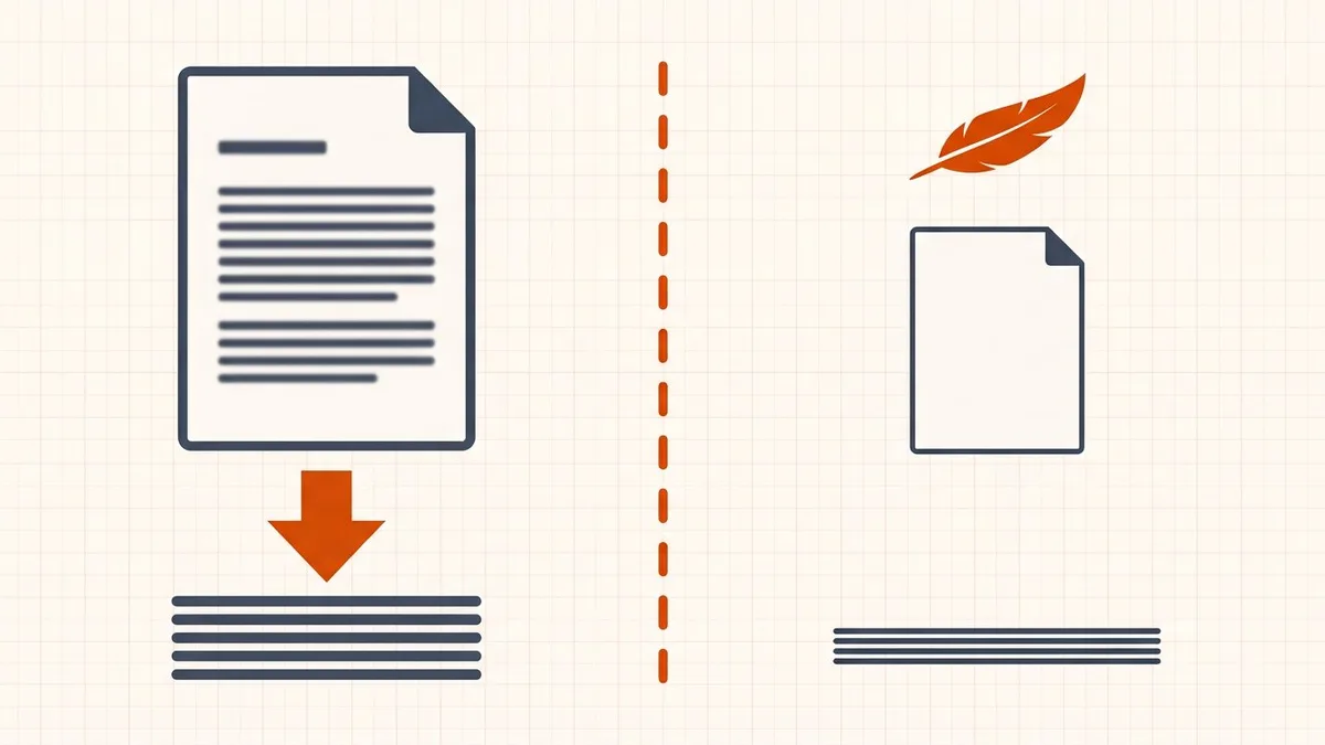 Before and after PDF compression comparison: a large heavy scanned page becomes a much smaller file while the page stays readable
