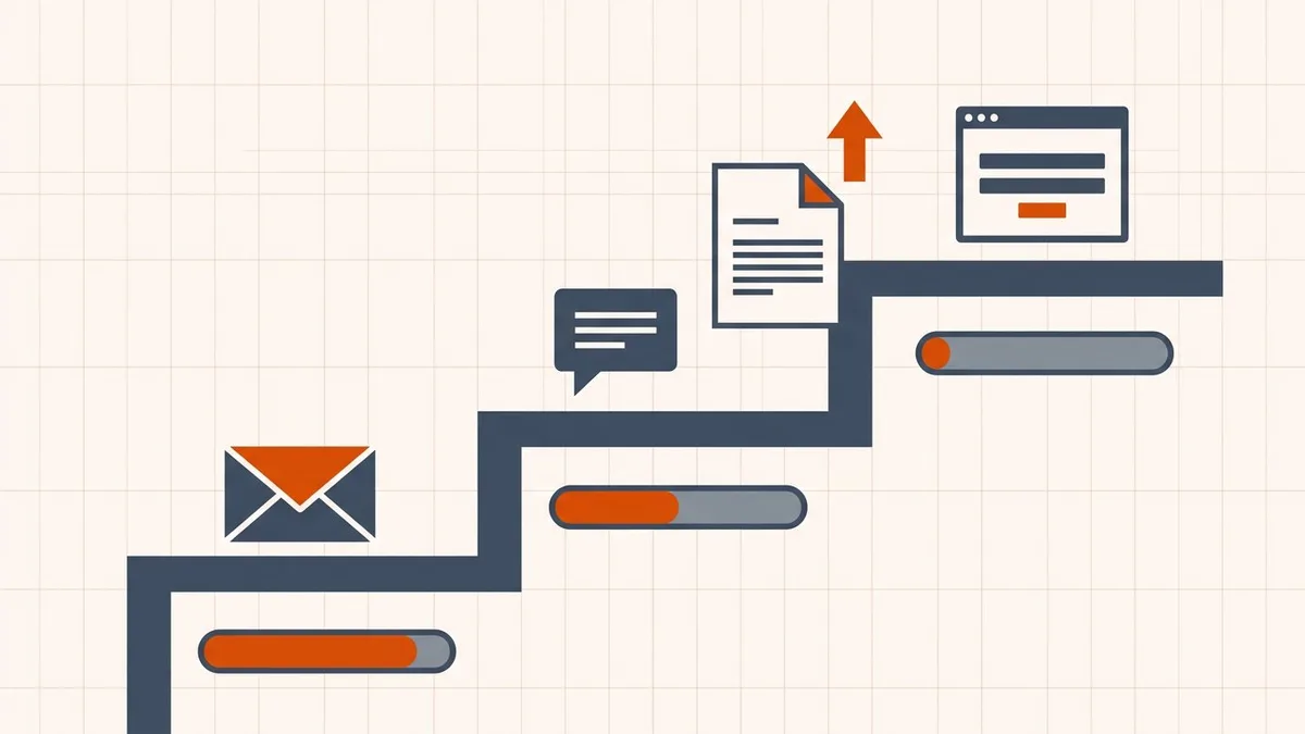 Staircase of PDF destinations: email envelope allows the most, a chat bubble less, and an online form the tightest limit
