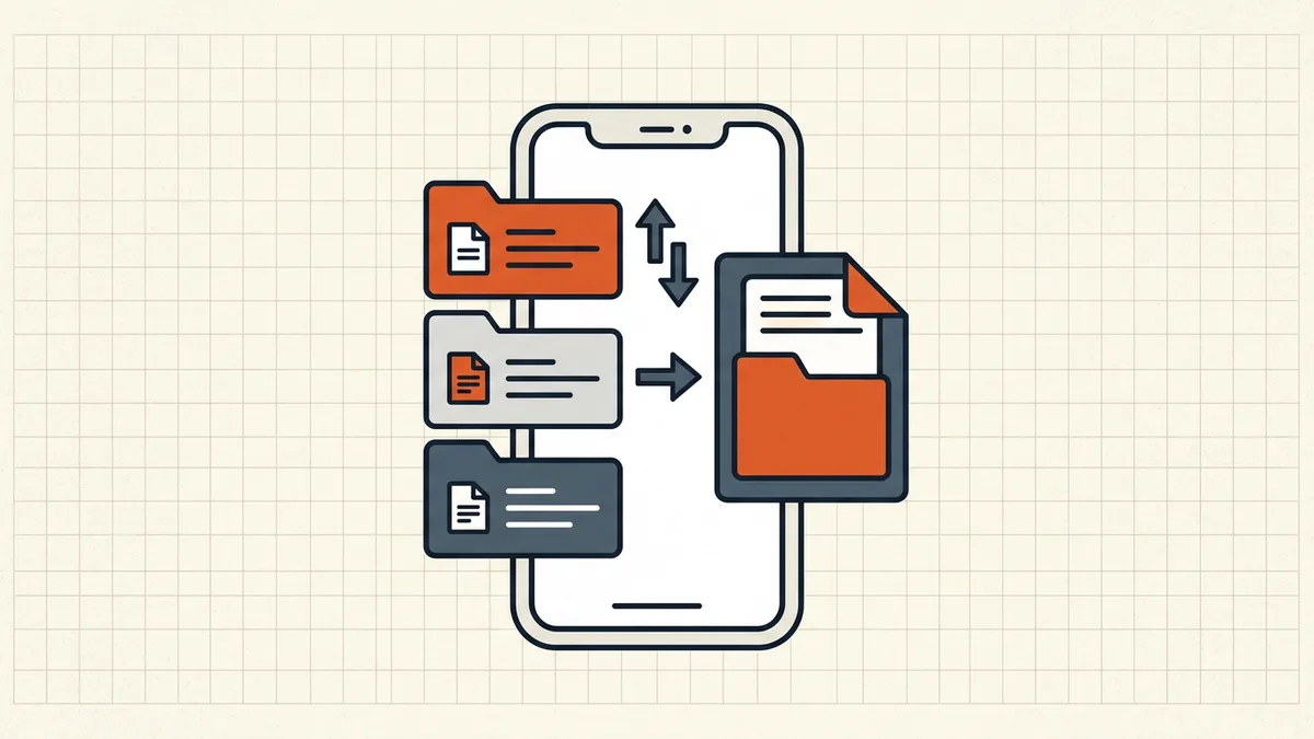 Phone merging numbered PDF cards in a Files tray