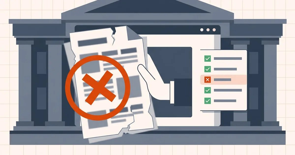 Over-compressed blurry PDF returned by a government visa portal with a red rejection stamp