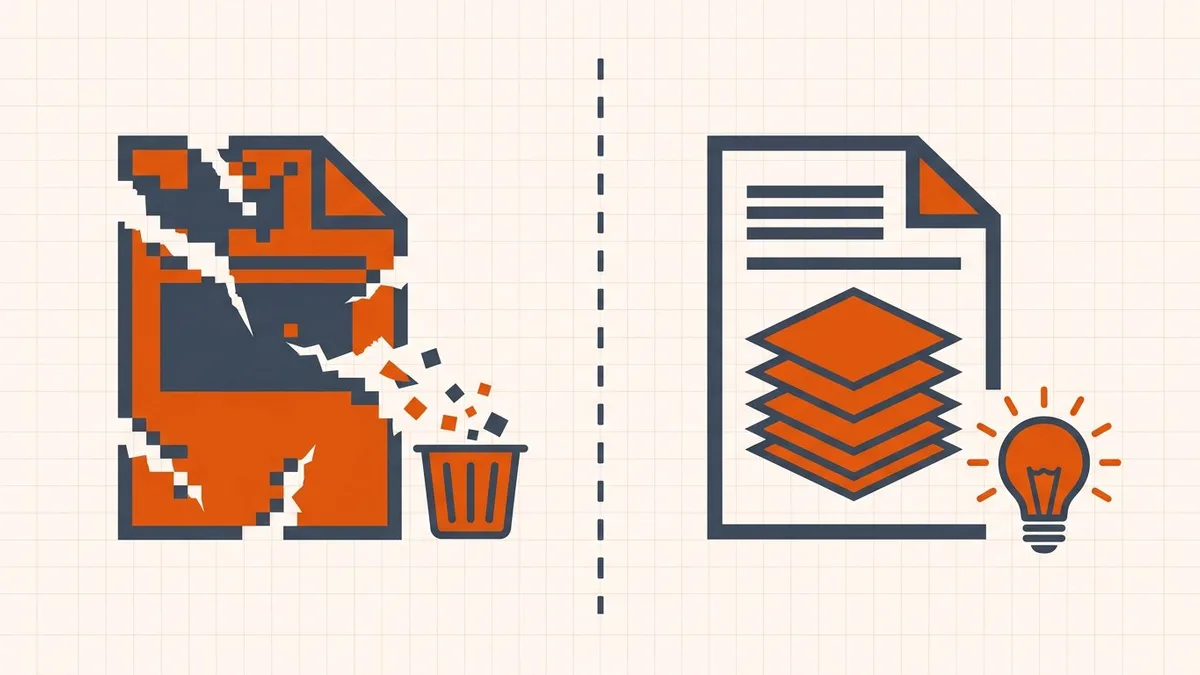 Lossless versus lossy PDF compression: reorganizing data keeps all content, discarding data shrinks the file