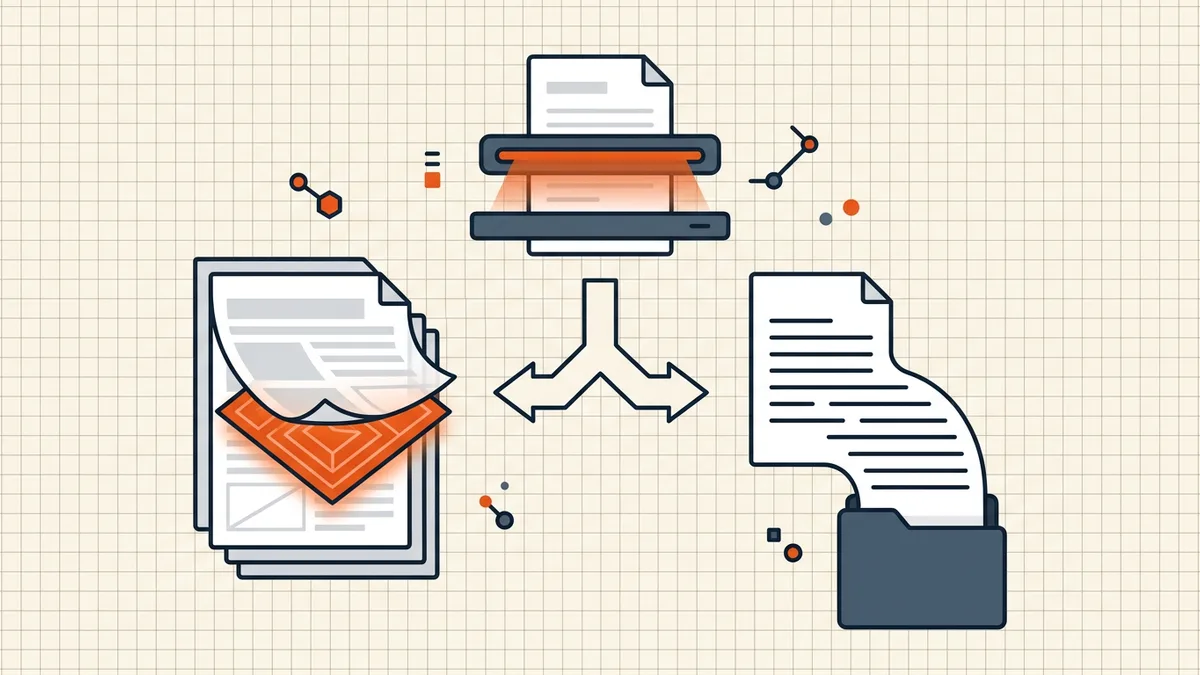 OCR extraction pipeline: scanned pages to recognized text layer to plain text