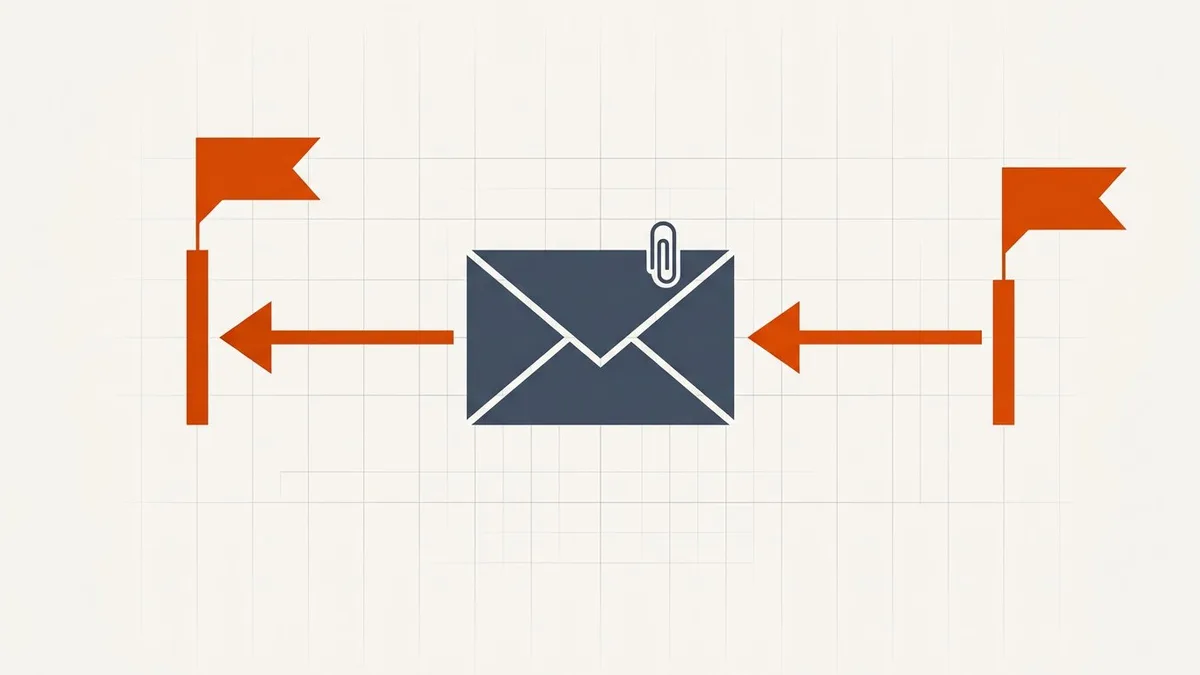 Outlook send versus receive limits drawn as two gates of different heights, where the smaller cap decides delivery