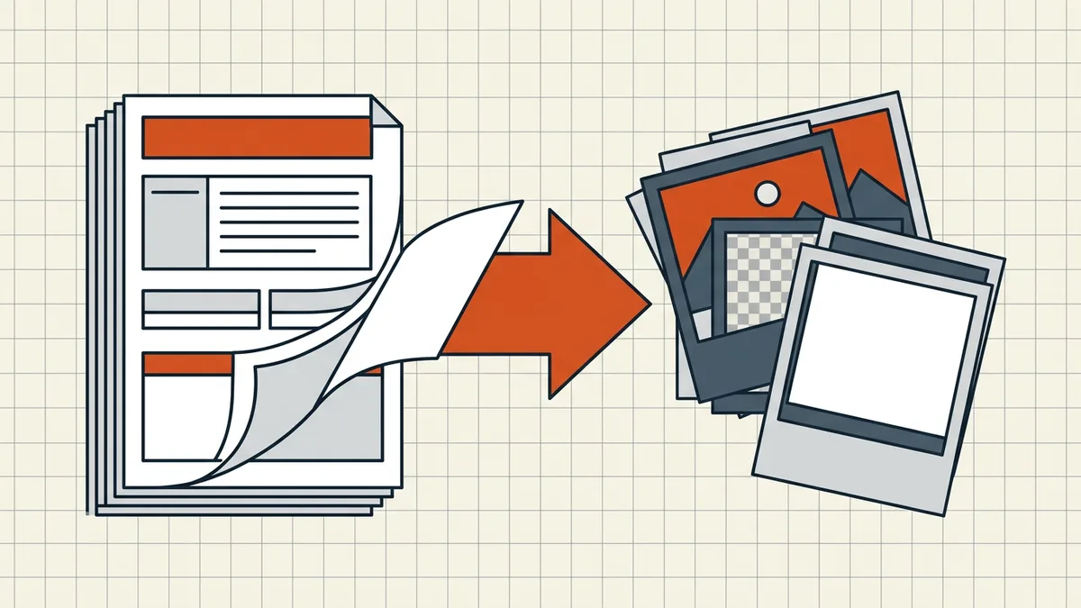 PDF pages splitting into JPG cards with resolution badges