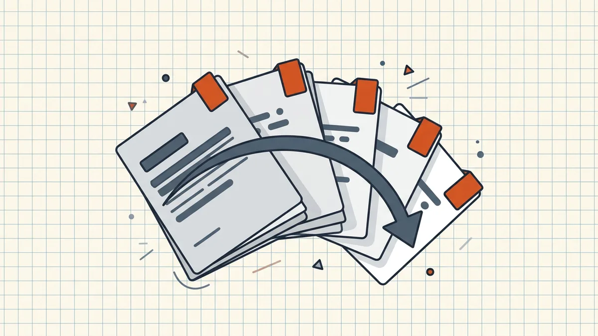 Footer number stamps walking across stacked pages