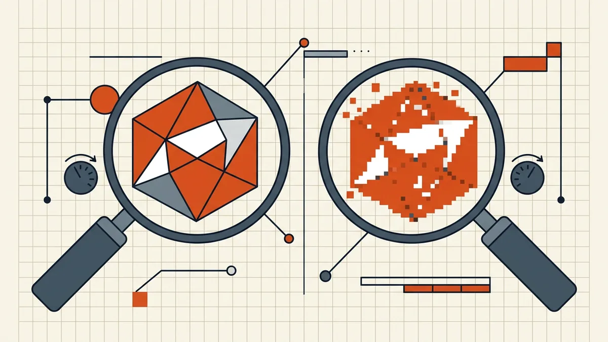 Crisp glyphs beside pixel blocks at high zoom