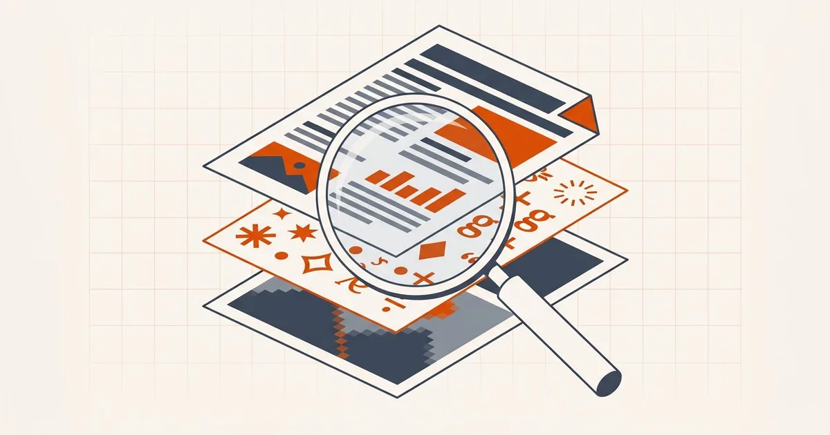 Magnifying glass over an exploded PDF showing its page, font, and image layers — what compression actually changes